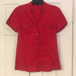 Express Essential Stretch Red Button Down Small